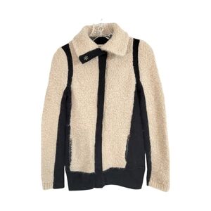 Sparrow Mohair Wool Blend Cream & Black Chunky Cardigan Zip Up Sweater XSP